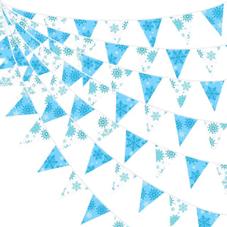 Snowflakes Pennant Bunting Flags in White and Blue 32ft 1