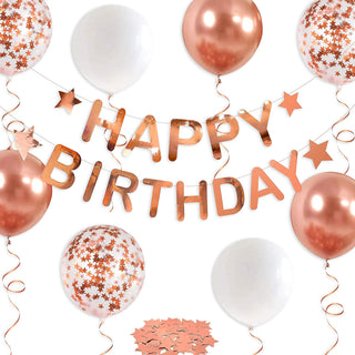 Rose Gold Happy Birthday Banners and Balloons Kit 1