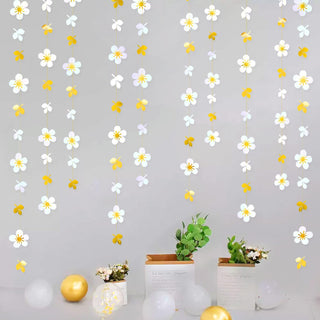 Iridescent Hanging Garland with White Flowers & Green Leaves (52Ft)  1