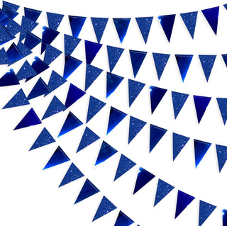 Graduation Metallic Glitter Paper Triangle Flag Hanging Banner in Royal Blue(30Ft) 1