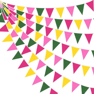  Rainbow Theme Party Flag Banner in Hot, Pink, Green & Yellow (32Ft) 1