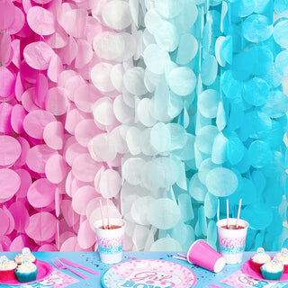 Gender Reveal Party Backdrop with Ombre Pink & Blue Circle Dot (205Ft) 1