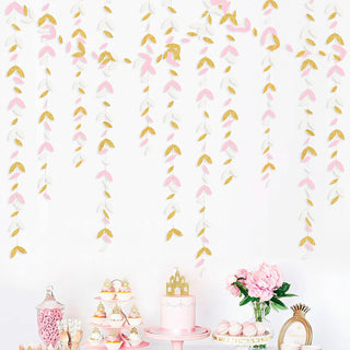 Pastel Party Decorations Leaf Garland in White, Pink & Gold (52Ft) 1