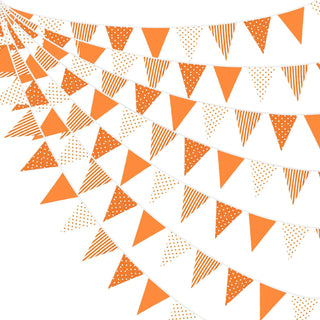 Fall Party Fabric Flag Banner in Orange & White Stripe and Dot (32Ft) 1
