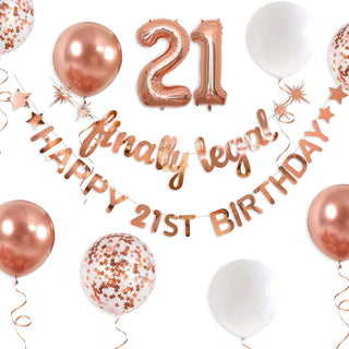 21st Birthday Banners and Balloons Set in Rose Gold 1