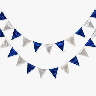 Graduation Party Double Sided Sequin Triangle Banner Flag in Royal Blue & Silver(18Ft) 1