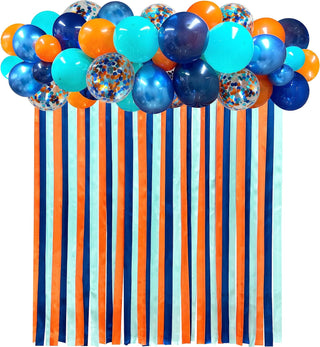 Blue and Orange Balloons Satin Ribbon Streamer Backdrop (42 Pcs)1