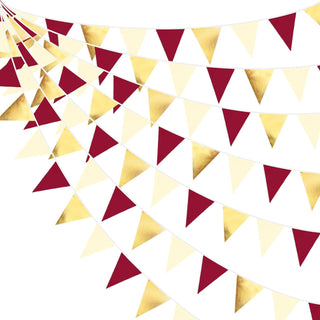 Burgundy Party Triangle Flag  Cloth Banner in Gold, Maroon & Beige(32Ft) 1