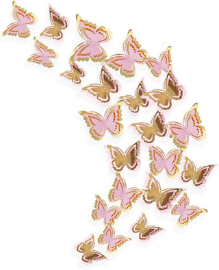 27PCS Gold and Pink Butterfly Decorations Stickers 3D Butterfies Wall Decor 1