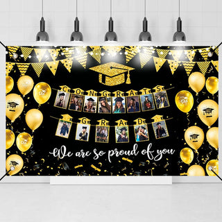 2024 Black Gold Graduation Party Decorations Congrats Grads Photo Banner Backdrop 1