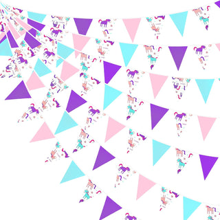 Unicorn Birthday Banner of Flags in Pink, Purple & Blue (32Ft) 1