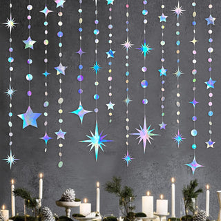 Iridescent Party Paper Garland with Twinkle Stars & Circle Dot (53Ft) 1