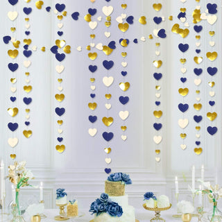 Love Heart Garland in Navy Blue, Gold & White (52Ft) 1
