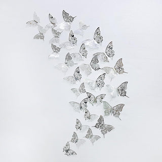 3D Silver Hollow Butterfly Wall Art Decor Removable Stickers (48Pcs)  1