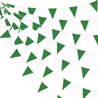 Spring Themed Fabric Bunting Flag Banner in Green & White (32Ft) 1