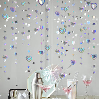 40Ft Iridescent 3D Heart Twinkle Star Garland Holographic Paper Streamer Banner 1