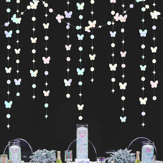 Iridescent Pastel Butterfly Garlands with Polka Dots & Star(40Ft) 1