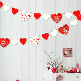 'Best Mom Ever' Heart Wooden Banner in White & Red (9.8Ft) 1