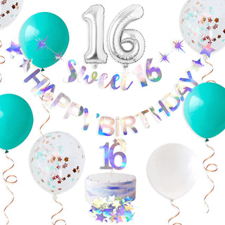  Iridescent Sweet 16 Happy Birthday Banner Garland 1