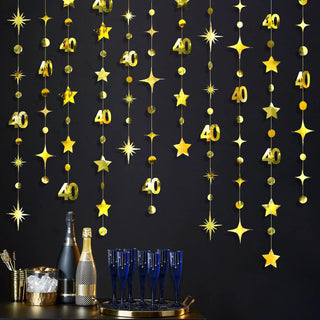  Gold 40th Birthday Decorations Number 40 Circle Dot Twinkle Star Garland 1