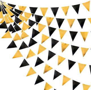 Black Gold Party Metallic Fabric Bunting Flags Banner (32Ft) 1