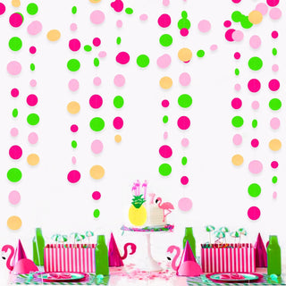 Flamingo Party Circle Dots Garland in Hot Pink, Green & Beige (46Ft) 1
