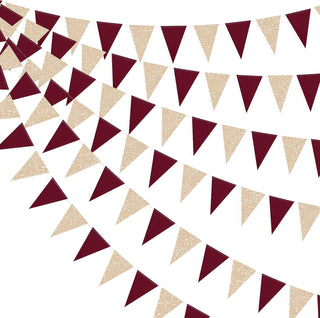 Bridal Shower Party Triangle Flag Banner in Champagne Gold & Burgundy(30Ft) 1