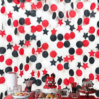 Casino Party Big Star Circle Dot Garland in Red, Black & White (173Ft) 1