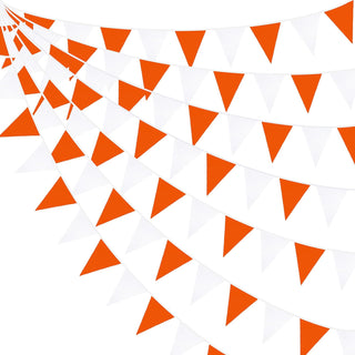 Baby Shower Triangle Pennant Flag Banner in Orange & White (32Ft) 1