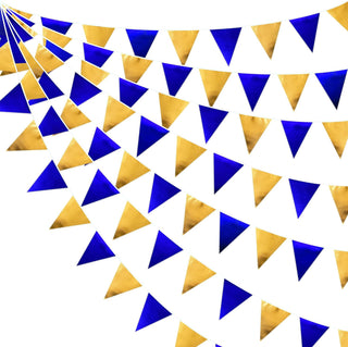 Double-Sided Triangle Flag Bunting Banner in Royal Blue & Gold  (32Ft)1