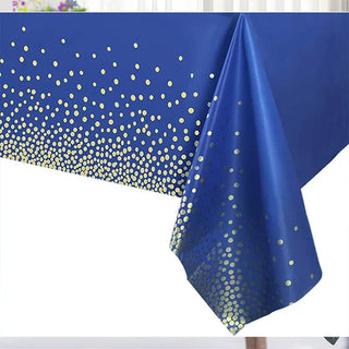 Disposable Tablecloth with Gold Dots in Blue (54"x108") 1