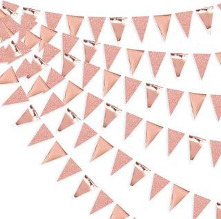 Metallic & Glitter Pennant Bunting Flags in Rose Gold 30ft 1
