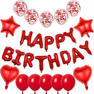 Happy Birthday Foil Balloons Red Heart Star Shaped Balloons (71Pcs)  1
