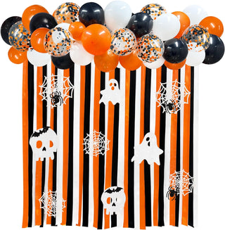 Halloween Black and Orange Ghost Balloon and Ribbon Backdrop (197Ft) 1