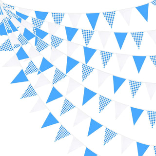 Blue Party Decorations Flag Banner in Blue, Gingham & White (32Ft) 1