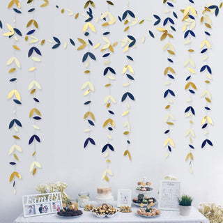  Royal Blue & Gold Olive Leaves Paper Hanging Garlands (52Ft)  1