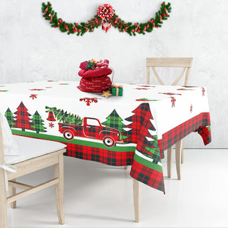 Christmas Tablecloth with Xmas Tree, Deer, Cherry and Red Truck (9ft) 1