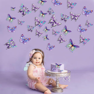 3D Floral Purple Butterfly Decorations Removable Wall Stickers (35Pcs) 5