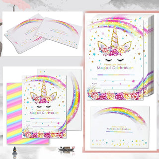 Birthday Rainbow Unicorn Invitation Cards with Envelops Sets (12 pcs) 1