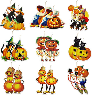 Vintage Halloween Party Ornaments with Pumpkin, Kids & Witches 1