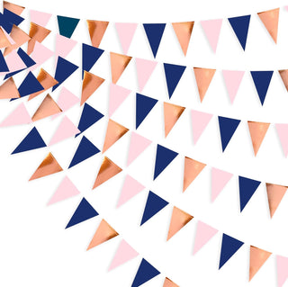 Wedding Shower Pennant Triangle Flag Banner in Navy Blue, Blush Pink, Rose Gold (30Ft) 1