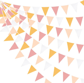 Pastel Wedding Fabric Flag Banner in Yellow, Dusty Pink & White (32Ft) 1