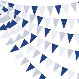 Baby Shower Triangle Pennant Flag Banner in Navy Blue, White & Silver  (30Ft) 1
