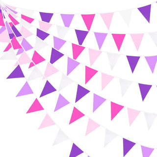 Purple Theme Party Banner Flag in Rose Pink, Purple & White (32Ft） 1