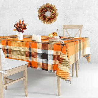 54"x108" Rectangle Fall Tablecloth Orange Black Buffalo Plaid Fabric Tablecloth 1