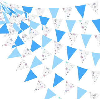 Pennant Bunting Flags with Blue and Snowflake in White 32ft 1