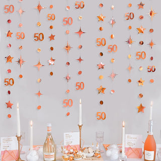 50th Birthday Garland in Rose Gold with Number 50, Dots and Starsmain