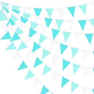 Elegant Wedding Aqua & White Triangle Pennant Flag Banner (32Ft) 1