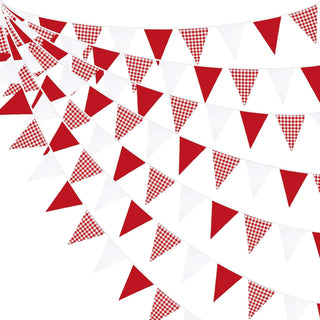  Red Theme Triangle Flag Bunting Banner in Red, Gingham, White (32Ft) 1