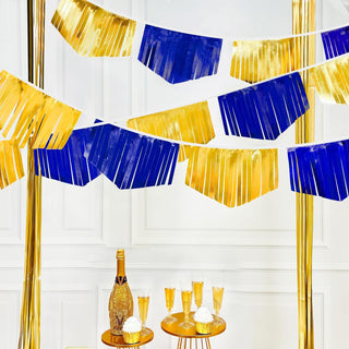 Metallic Fabric Tassel Bunting Banner in Royal Blue & Gold (17FT) 1